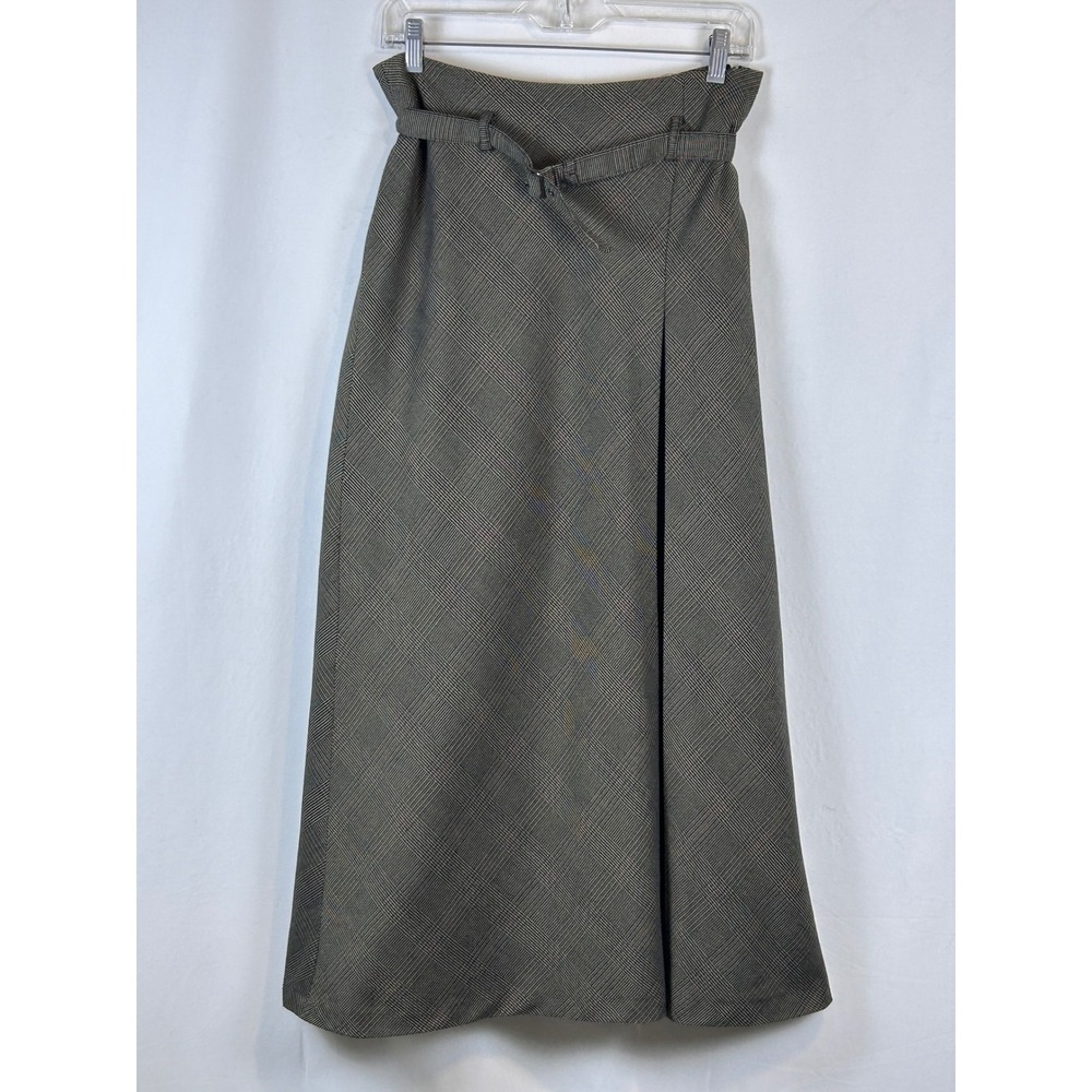 East 5th Plaid Midi Skirt Women 6 Brown Excellent Belted A-Line Professional